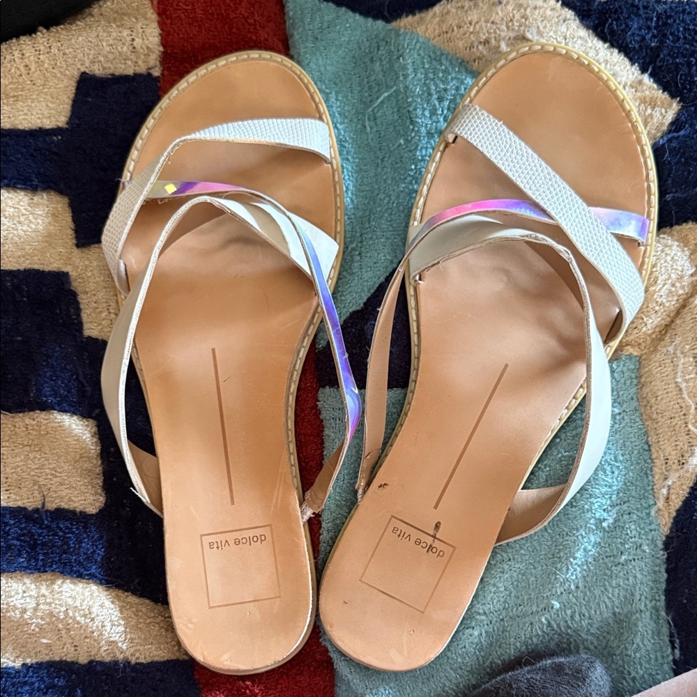 Dolce Vita white sandals with iridescent accent